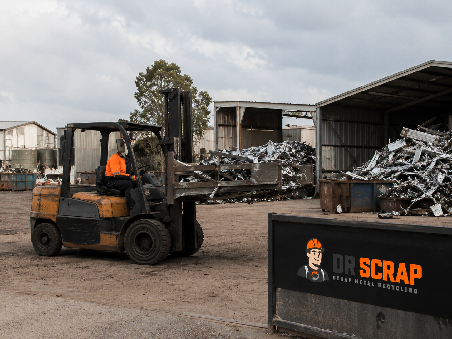 Forklift operating in the yard